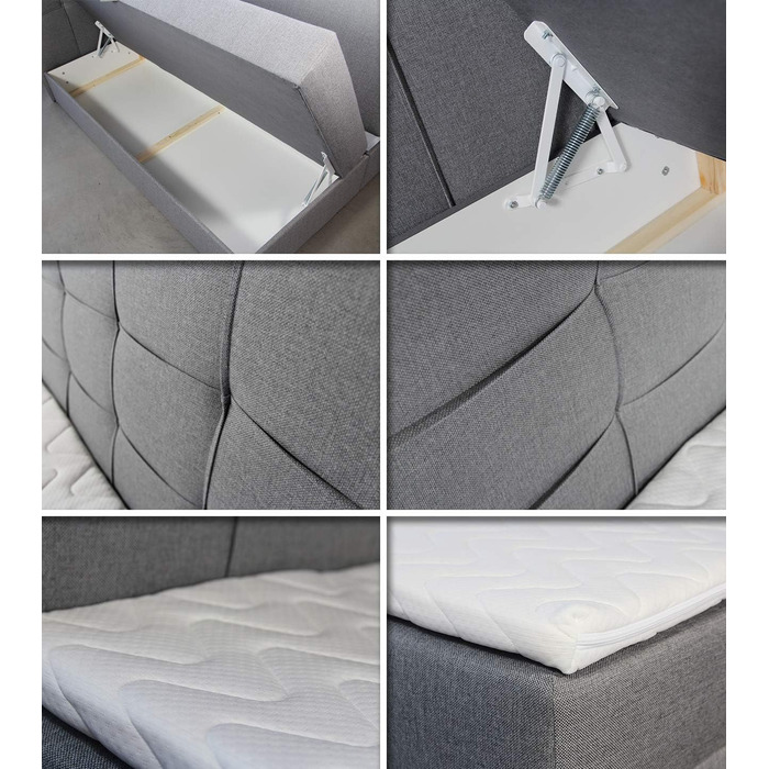 Ліжко Sofnet Best Box Spring з 2 ящиками для зберігання, двоспальне ліжко з матрацом Bonnell та наматрасником, м&39яке ліжко, каркас ліжка, стильне, спальня (сірий (Inari 91), 180 x 200 см) сірий (Inari 91) 180 x 200 см