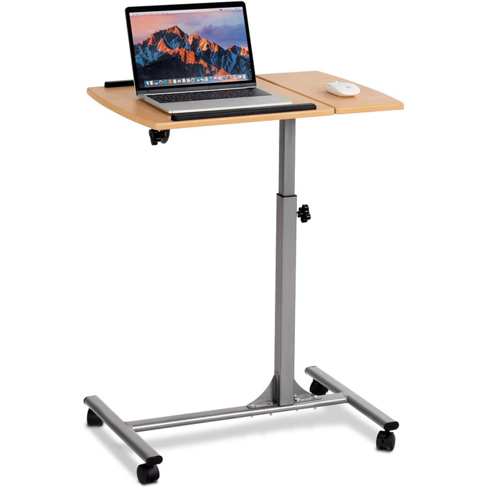 Приліжковий столик GIANTEX з колесами, регульований по висоті та нахилу стіл для догляду, стіл для ноутбука на колесах/столик для ноутбуків з 2 упорами, приліжковий столик для ліжок для догляду, з підставкою для миші, 64 x 45 x 71-93 см (натуральний)