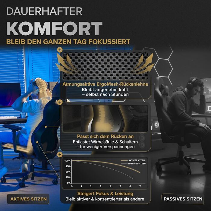 Ергономічне ігрове крісло Запатентоване 3D-з&39єднання сидіння Ігрове крісло на 100 індивідуально регульоване Ігрове крісло Геймерське крісло Комп&39ютерне крісло Крісло для ПК Обертове крісло Підтримка 150 кг Офісне крісло Чорний Tribun