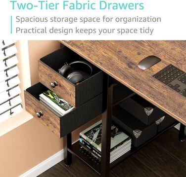 Невеликий письмовий стіл Lufeiya з 2 шухлядами, комп&39ютерний стіл, офісний стіл з полицею та сумкою для зберігання, невеликий письмовий стіл для офісу, кабінет, вінтажний коричневий, коричневий колір 39,4 дюйма