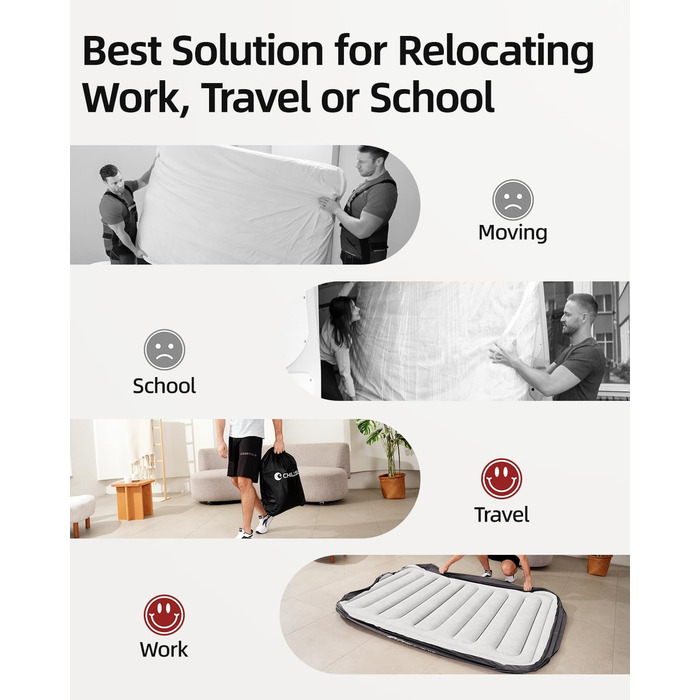 Надувний матрац CHILLSUN для 2 осіб, 203x152x46 см, з електричним насосом, надзвичайно товста водонепроникна флокована поверхня, легко зберігається для кемпінгу та гостьового ліжка