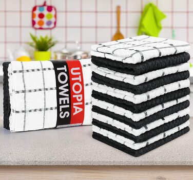 Чайних рушників Кухонні рушники, бавовняний чайний рушник 38 x 64 см - можна прати в машині (чорні та білі) 12 pack чорні та білі,