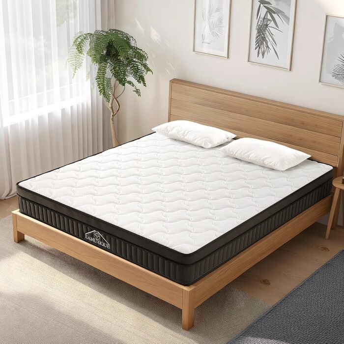 Матрац 140x200 см, висота 25 см, середньої жорсткості (H3), 7-зонний гібридний матрац, ортопедичний пружинний матрац з комфортною піною, дихаючий, що знімає тиск 140x200x25