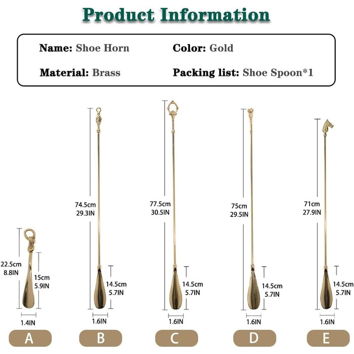 Ріжк для взуття з довгою ручкою, міцний ріжок для взуття, ріжок для взуття на палиці, сучасний легкий розкішний ріжок для взуття, ріжк для взуття в європейському стилі з довгою ручкою, міцний вінтажний підйомник для взуття B Gold