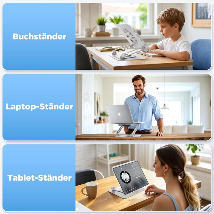 Підставка для ноутбука iCare з магнітним RGB-кулером, поворотна на 360, витримує до 10 кг, надтиха (18 дБ), сумісна з ноутбуками та планшетами до 16 дюймів, срібляста з RGB-підсвічуванням