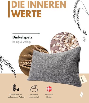 Подушка для здоров&39я frihed з лушпинням спельти - 35x25 см - Подушка для сну - 100 вовняний фетр - Для релаксації та сну - Ручна робота - Аксесуар з ароматом спельти - Ідея подарунка 25x35 см