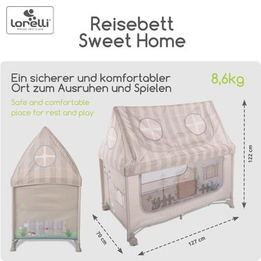 Дитяче ліжечко Lorelli з балдахіном та колесами, 2 в 1 дитяче ліжечко та манеж Sweet Home, ліжечко від народження до 15 кг, бічний вхід, складне, включаючи сумку для перенесення, бежевий