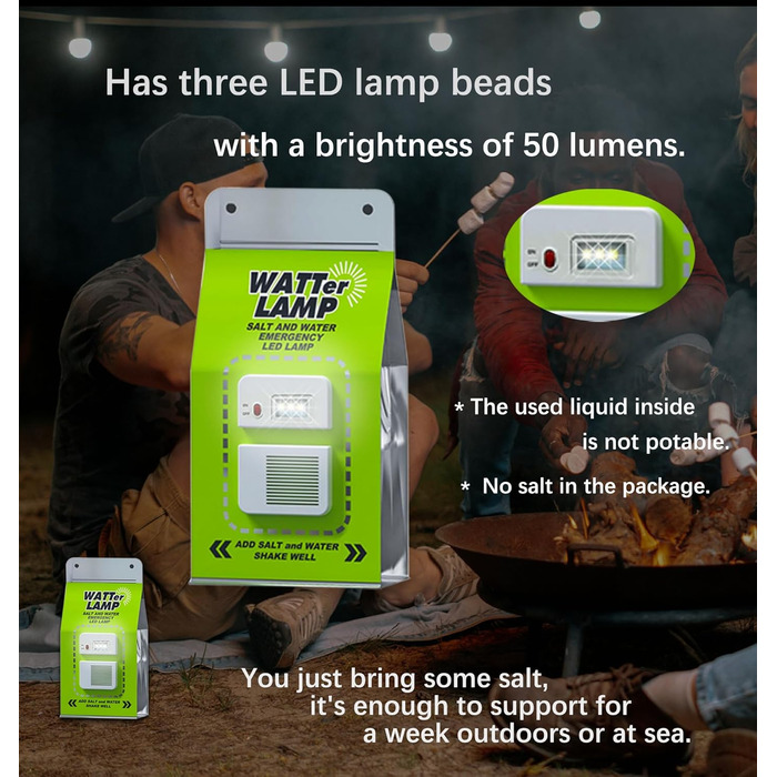 Лампа з 3 світлодіодними намистинами для морської води - екологічне зовнішнє освітлення для кемпінгу, походів, риболовлі Батарейки не потрібні, аварійне освітлення з часом роботи 140 годин Необхідне спорядження для виживання під час відключення електроене