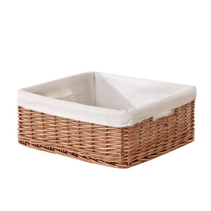 Прямокутний плетений кошик ручної роботи з бавовняною підкладкою міцний кошик для зберігання на кухні, у вітальні або на полиці, підходить для шаф шириною 33,5 см, зовнішні розміри 36 x 32 x 13 см (33,02 см x 35,56 см x 12,7 см)
