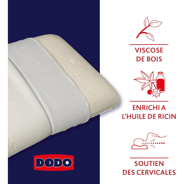 Ергономічна подушка DODO, рослинного походження, 45 x 70 см, піна з ефектом пам&39яті, прямокутна, наповнювач 100 МДФ, нижня сторона бавовна, чохол з поліестеру касторова олія, (1 упаковка)