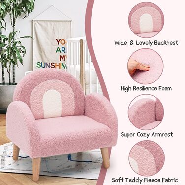 Дитяче крісло FANTASK, дерев&39яний дитячий диван, оббитий спинкою, дитячий диван, велюр зі спинкою та підлокітниками, дитячий стілець для дитячої кімнати, ігрової кімнати та дитячого садка, 51 x 42 x 51 см (рожевий)