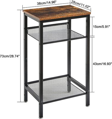 Журнальний столик YMYNY, тумбочка з регульованими полицями та ніжками, телефонний столик, столик для дивана з дерева, металевий каркас, індустріальний стиль, для вітальні, спальні, офісу, рустикальний коричневий HST005H 1-елементний рустикальний коричневи