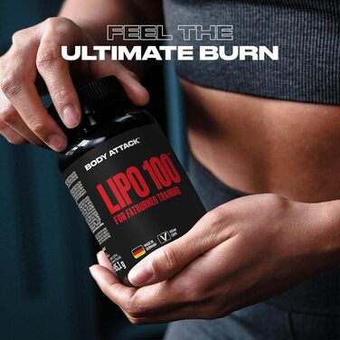 Капсули для спалювання жиру Body Attack LIPO 100 - з ліпохліном, 200 мг кофеїну, екстрактом женьшеню та зеленого чаю - додаткові вітаміни групи В та цинк - для тренувань та дієти - виготовлено в Німеччині 120 капсул (1 упаковка)