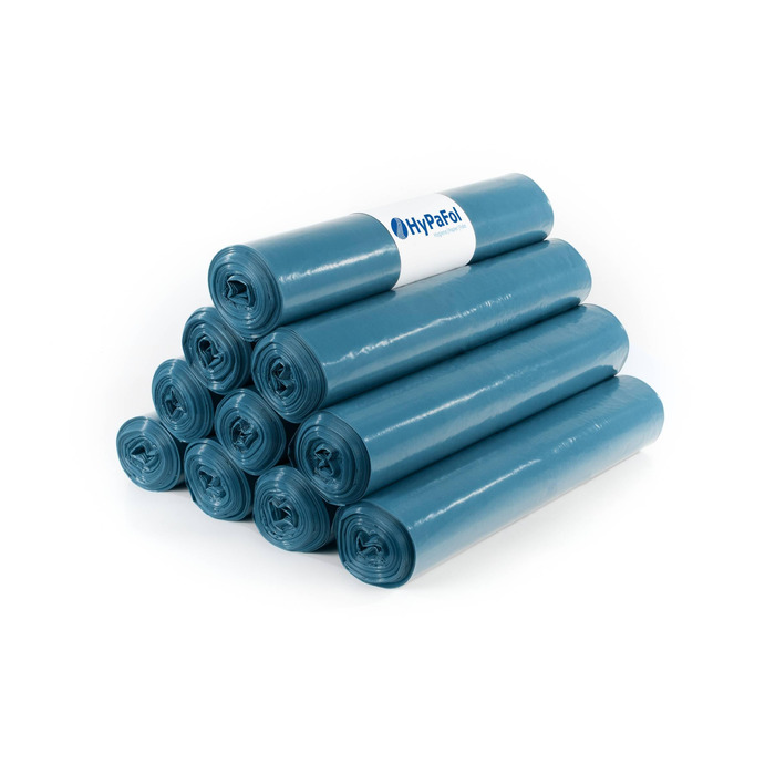 Міцні сміттєві пакети Hypafol 100, стійкі до розривів надзвичайно міцні сміттєві пакети 10 синіх рулонів місткість 240 л міцні сміттєві пакети, виготовлені з екологічно чистої переробленої плівки