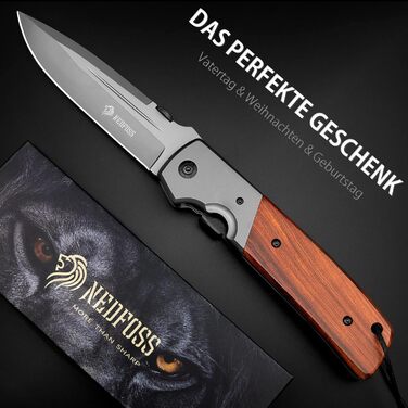 Складаний ніж NedFoss DA52, великий одноручний ніж 28 см з дерев'яною ручкою та замком, кишеньковий ніж з кліпсою, ніж для виживан