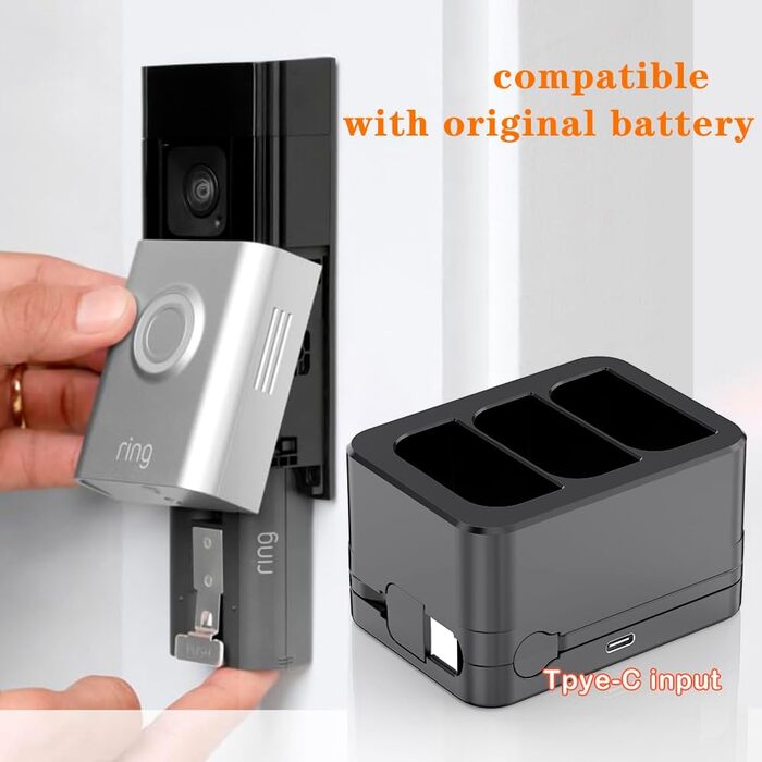 Слотовий зарядний пристрій, зарядна станція, підходить для дверних дзвінків Ring та акумуляторів камер, зі світлодіодним дисплеєм, сумісний з відеодомофоном 2/3/4/3 Plus/Spotlight Cam/Peephole Camera, 2 шт., 3-