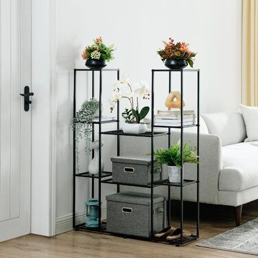 Металева підставка для квітів, 4 яруси, 11 горщиків, підставка для рослин для приміщень/вулиці, водонепроникна, багатоярусна підставка для рослин для саду, балкону, вітальні, двору, чорна, 95x25x120 см