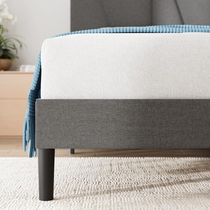 Ліжко Zinus Maya з м&39якою поверхнею 180x200 см з узголів&39ям - Високе ліжко 30 см 180x200 з дерев&39яною рейковою основою - Компактне пакування та легке складання - Темно-сірий 180200 см