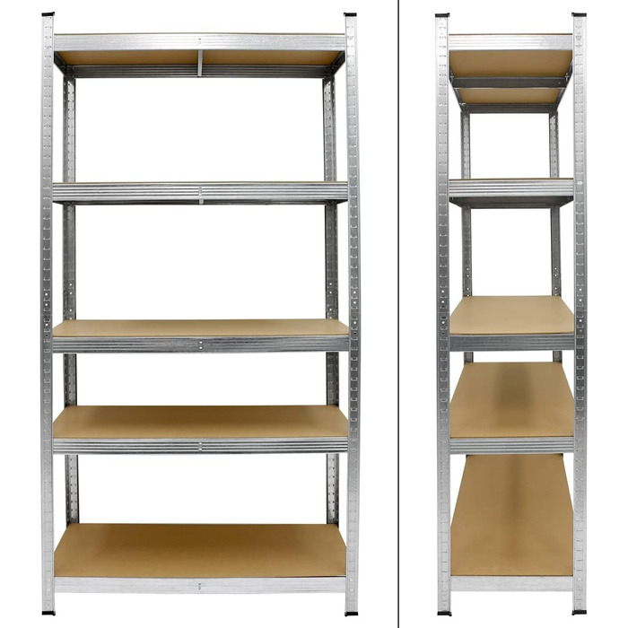 Стелаж для майстерні ECD Germany, міцний, 200x100x50 см - оцинкований - вантажопідйомність до 750 кг - 5 полиць МДФ - стелаж для зберігання, безболтовий стелаж, стелаж для підвалу, стелаж для гаража, металевий стелаж, стелаж для робочого столу, 200 x 100 