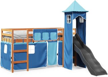 Дитяче ліжко-горище з вежею синє 90x200 см з масиву сосни