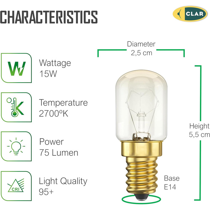 Лампа для духовки E14 15W 300 градусів, лампа для духовки E14, лампочка для духовки, лампочка для холодильника 15W 300 градусів, лампочка для мікрохвильової печі (Pack5)