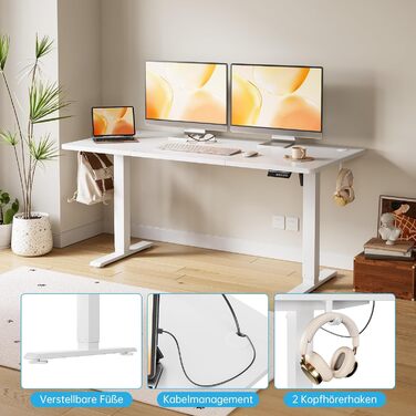 Електричне регулювання висоти письмового столу 120x60 см, ергономічний стіл для роботи сидячи та стоячи, комп&39ютерний стіл, стіл для роботи стоячи, регульований стіл для роботи стоячи з функцією пам&39яті, білий, 120 x 60 см