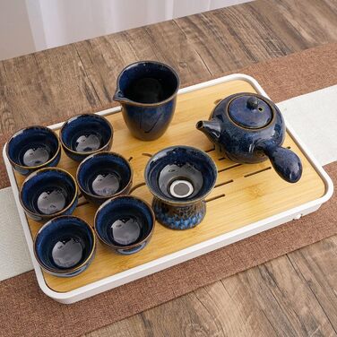 Китайський керамічний чайний набір кунг-фу, чайний набір для дорослих, набір для післяобіднього чаювання, чайник для любителів чаю, 9 предметів, подарункова упаковка, синій