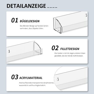 Настінна полиця для лаків для нігтів 61 см, прозора, зі знімною кришкою, набір з 6 шт. , акриловий настінний органайзер, полиці для зберігання лаків для нігтів на 150 пляшечок (60 см), прозора, 61 см