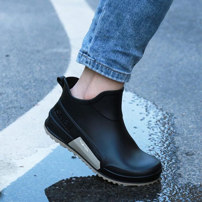 Гумові чоботи BILIKEYU для жінок та чоловіків, плоскі, нековзні, водонепроникні гумові чоботи для роботи, риболовлі, миття автомобіля, кухні, гумові чоботи, короткі чоботи, розмір 41, чорні