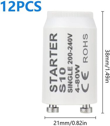 Стартер для люмінесцентних ламп S10 starter longlife 4-80 Вт 200-240V Стартер для люмінесцентних ламп індивідуальне перемикання люмінесцентних ламп, 12 шт.