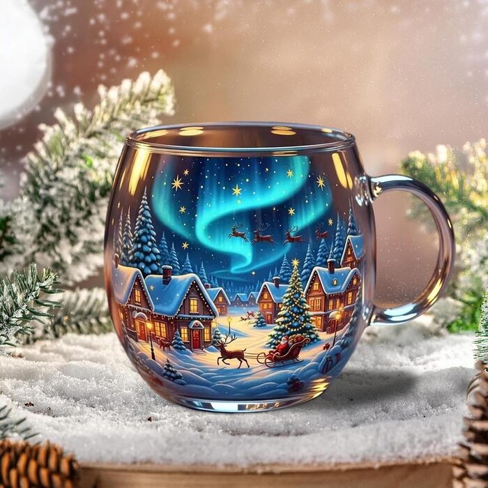 Різдвяна кружка - Розписана, динамічна керамічна кружка для свят Термостійка підставка для кави/чаю для зимових свят Святкова кружка для кави на день народження, вечірка.