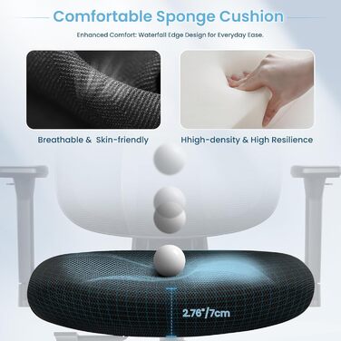 Офісний стілець KERDOM Ергономічне письмове крісло з регульованим підголівником, підлокітниками, поперековою опорою, проти болю в спині, вантажопідйомність 150 кг/330 фунтів (чорний) 9070 Чорний