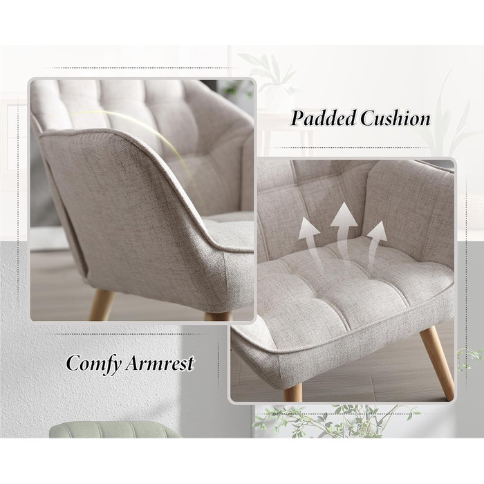 Крісло Chairus з м&39якою тканиною, лляне, одномісне, диванне, крісло для вітальні, сучасне крісло з дерев&39яними ніжками (бежевий-1) 80*73*79 см () бежевий-1