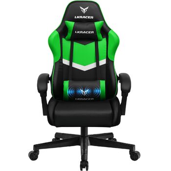 Ігрове крісло GTPLAYER, офісне крісло, масажне ігрове крісло, ергономічне ігрове крісло, підголівник, масажна подушка для попереку, м&39яке ігрове крісло, обертове крісло, 150 кг, зелене