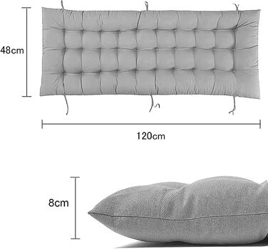 Товста подушка для лавки, 2-місна, 3-місна, бавовна, подушка для садової лавки, 100см/110см/120см, прямокутна подушка для сидіння для зовнішнього та внутрішнього використання (120x40см, сіра)