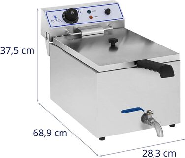 Електрична фритюрниця Royal Catering RCEF 15E з нержавіючої сталі (17 л, 3 000 Вт, термостат, діапазон температур 60-200 C, зливний кран)