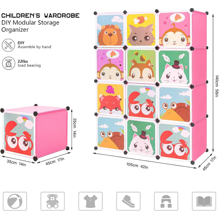 Розширювана дитяча полиця Дитяча шафа Сходинкова полиця Книжкова полиця з дверцятами та 2 вішалками, глибші відділення, ніж зазвич