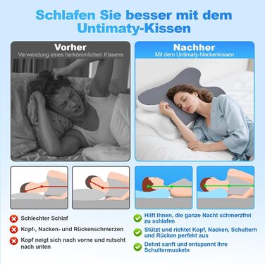 Подушка для шиї - Ортопедична подушка з піни з ефектом пам&39яті - Ергономічна подушка для полегшення болю в шиї для сну на боці, спині та животі з чохлом з крижаного шовку (темно-сіра)