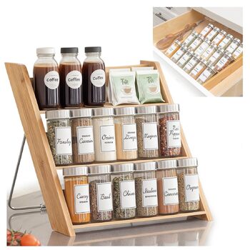 Бамбуковий органайзер для спецій універсальна вставка для спецій/банок/банок, не потребує свердління, нековзний