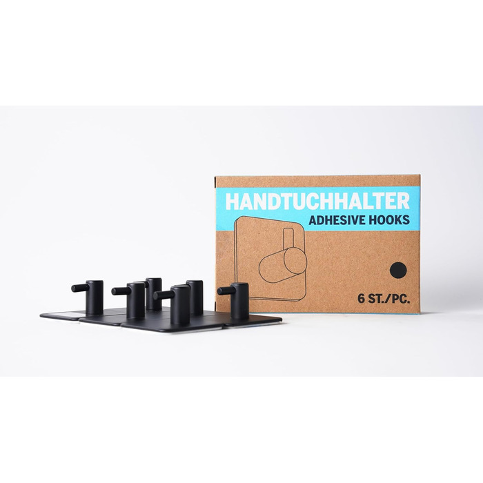 Рушникосушка 4smile без свердління, комплект з 6 шт. - Чорні гачки для рушників у ванній кімнаті як практичні клейкі гачки - Висок
