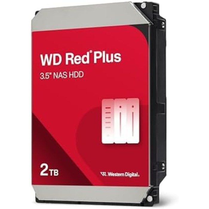 Внутрішній жорсткий диск WD Red Plus 2 ТБ для NAS, 3,5 дюйма 5400 об/хв, SATA 6 Гбіт/с, CMR, 64 МБ кешу, версія 2025, 2 ТБ