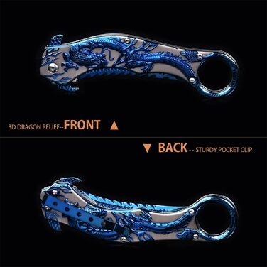 Прохолодний синій дракон складаний ніж для чоловіків, прохолодний складаний кишеньковий ніж з титановим покриттям тисненням 3D дра