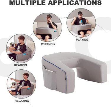 Подушка для читання, ергономічний стіл для колін, подушка для читання в ліжку, підлокітник для дивана, подушка для колін, подушка для читання, ігрова подушка, подушка для рук для дорослих - сіра