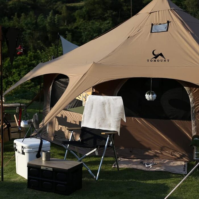 Намет TOMOUNT Tipi, бавовняний намет, полотняний пірамідальний юртовий намет на 6-8 осіб, великий сімейний намет для глемпінгу, кемпінгу, походів, фестивалів, вечірок, весіль, музичних фестивалів