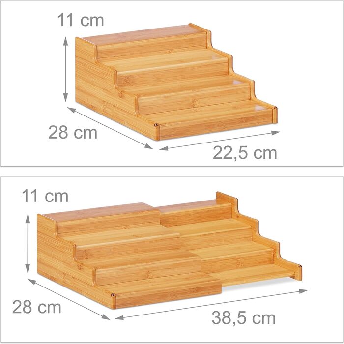 Бамбукова полиця для спецій Relaxdays, 4 полиці, висувна, натуральний вигляд, вологостійка, ВШХ 138,5x28 см, натуральний колір