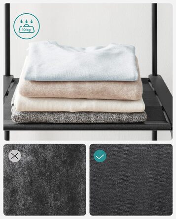 Відкрита шафа, Вішалка для одягу, Штанга для одягу, Шафа, 43 x 151 x 166 см, 4 підвісні полиці, Багато місця, для спальні, вітальні, Чорний RYG036B02