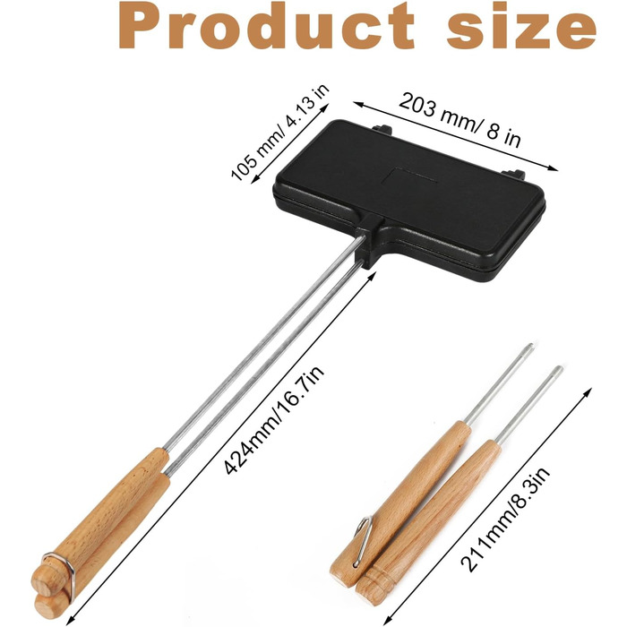 Сендвіч-машина з антипригарним покриттям Кемпінг з 4 знімними ручками Портативна бутербродниця для багаття Гірська пирогівниця Обладнання для приготування багаття