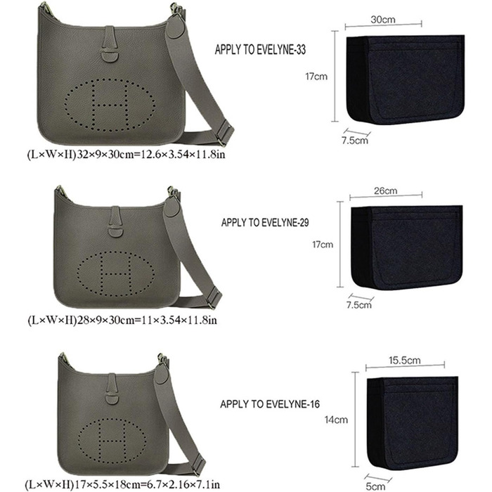Фетровий органайзер Lckaey для сумки Hermes Evelyne III TPM PM GM вставка для сумки mini 16 29 33 органайзер для гаманця Y003 Blac