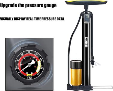 Велосипедний насос високого тиску SZSHIMAO, 160 PSI з клапанами Presta та Schrader, велосипедний повітряний насос з голкою для м&39ячового насоса для велосипедів та баскетбольних м&39ячів, з лічильником Gold