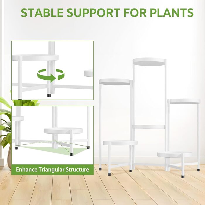 Велика металева підставка для рослин з 6 ярусами, підставка для квітів, полиця для рослин, для використання в приміщенні/на вулиці, складна підставка для рослин для саду, балкону, вітальні, біла/чорна, 6 ярусів, білий
